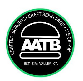 AATB CRAFTED BURGERS CRAFTED BEERS FRIES ICE CREAM EST. SIMI VALLEY CA logo