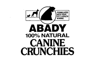 ABADY 100% NATURAL CANINE CRUNCHIES FORMULATED WITH YOUR PET'S HEALTH IN MIND. logo