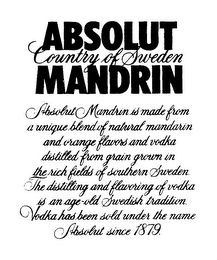 ABSOLUT MANDRIN COUNTRY OF SWEDEN logo