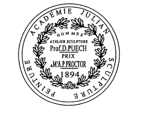 ACADEMIE JULIAN SCULPTURE PEINTURE HOMMES ATELIER SCULPTURE PROF.D.PUECH PRIXAMR.A.P.PROCTOR 1894 logo