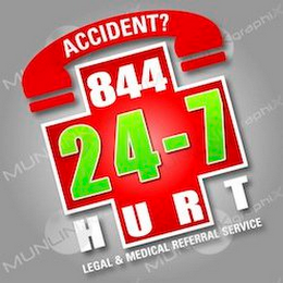 ACCIDENT? 844-24-7 HURT LEGAL AND MEDICAL REFERRAL SERVICE logo