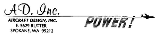 AD, INC. AIRCRAFT DESIGN, INC. POWER! logo