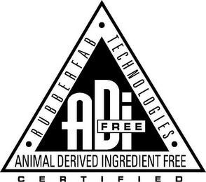 ADI FREE RUBBERFAB · TECHNOLOGIES · ANIMAL DERIVED INGREDIENT FREE CERTIFIED logo
