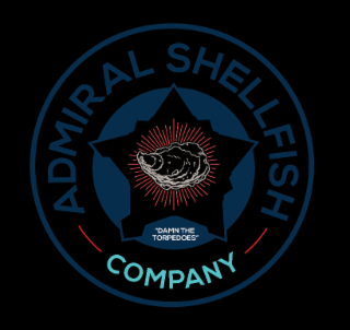 ADMIRAL SHELLFISH  COMPANY DAMN THE TORPEDOES logo