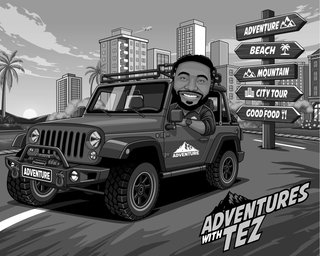 ADVENTURE BEACH MOUNTAIN CITY TOUR GOOD FOOD ADVENTURE ADVENTURE ADVENTURE ADVENTURES WITH TEZ logo