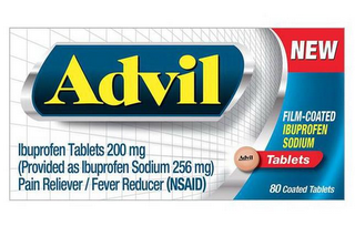 ADVIL NEW FILM-COATED IBUPROFEN SODIUM ADVIL TABLETS IBUPROFEN TABLETS 200MG (PROVIDED AS IBUPROFEN SODIUM 256 MG) PAIN RELIEVER / FEVER REDUCER (NSAID) 80 COATED TABLETS logo