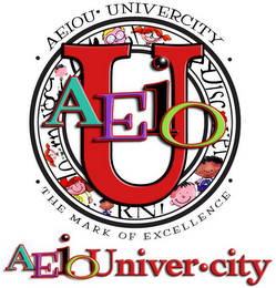 AEIOU · AEIOU· UNIVERCITY · THE MARK OF EXCELLENCE · AEIOUNIVER·CITY logo