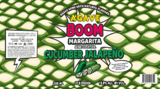 AGAVE BOOM MARGARITA WINE COCKTAIL CUCUMBER JALAPEÑO AGAVE WINE WITH NATURAL FLAVORS THE SPICY KICK OF JALAPEÑOS ADDS A BOLD CONTRAST TO THE CUCUMBER'S CALM AND REFRESHING FLAVOR logo
