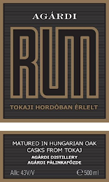 AGÁRDI RUM TOKAJI HORDÓBAN ÉRLELT MATURED IN HUNGARIAN OAK CASKS FROM TOKAJ AGÁRDI DISTILLERY AGÁRDI PÁLINKAFOZDE ALK: 43V/V E 500 ML logo