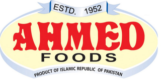 AHMED FOODS PRODUCT OF ISLAMIC REPUBLICOF PAKISTAN ESTABLISHED 1952 logo
