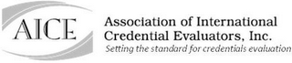 AICE ASSOCIATION OF INTERNATIONAL CREDENTIAL EVALUATORS, INC. SETTING THE STANDARD FOR CREDENTIALS EVALUATION logo