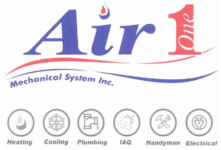 AIR 1 ONE MECHANICAL SYSTEM INC. HEATING COOLING PLUMBING IAQ HANDYMAN ELECTRICAL logo
