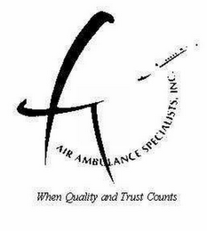 AIR AMBULANCE SPECIALISTS, INC.  WHEN QUALITY AND TRUST COUNTS logo