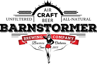 AIR CRAFT UNFILTERED BEER ALL-NATURAL BARNSTORMER BREWING COMPANY BARRIE ONTARIA SINCE 2013 logo