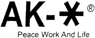 AK-* PEACE WORK AND LIFE logo