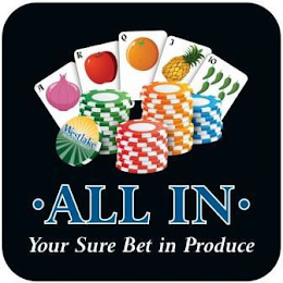 AKQJ10 WESTLAKE PRODUCE COMPANY · ALL IN · YOUR SURE BET IN PRODUCE logo