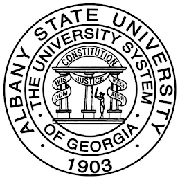 ALBANY STATE UNIVERSITY 1903 THE UNIVERSITY SYSTEM OF GEORGIA CONSTITUTION WISDOM JUSTICE MODERATION logo