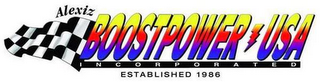 ALEXIZ BOOSTPOWER USA INCORPORATED ESTABLISHED 1986 logo