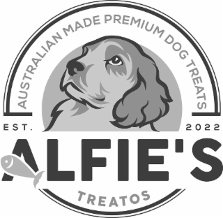 ALFIE'S TREATOS AUSTRALIAN MADE PREMIUM DOG TREATS EST. 2022 logo