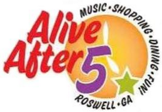 ALIVE AFTER 5 MUSIC · SHOPPING · DINING ·FUN! ROSWELL · GA logo