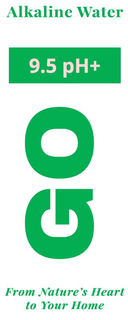 ALKALINE WATER 9.5 PH+ GO FROM NATURE'S HEART TO YOUR HOME logo