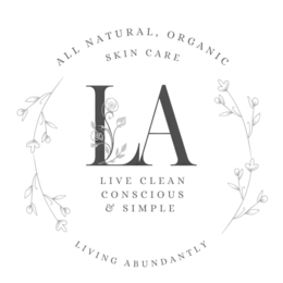 ALL NATURAL, ORGANIC SKIN CARE, LA, LIVE CLEAN CONSCIOUS & SIMPLE, LIVING ABUNDANTLY logo