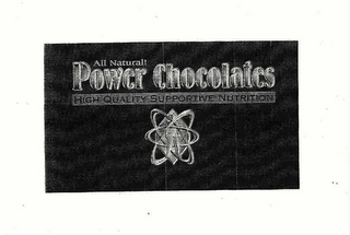 ALL NATURAL! POWER CHOCOLATES HIGH QUALITY SUPPORTIVE NUTRITION logo