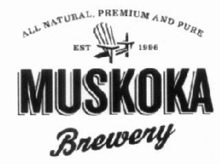 ALL NATURAL, PREMIUM AND PURE EST 1996 MUSKOKA BREWERY logo
