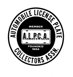 A.L.P.C.A. AUTOMOBILE LICENSE PLATE COLLECTORS ASSN. MEMBER FOUNDED 1954 logo