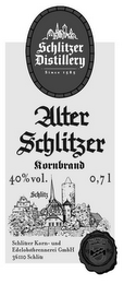 ALTER SCHLITZER SINCE 1585 ALTER SCHLITZER KORNBRAND 40% VOL. 0,71 SCHLIZ SCHLITZER KORN-UND EDELOBSTBRENNEREI GMBH 36110 SCHLITZ logo