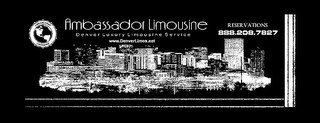 AMBASSADOR LIMOUSINE AMBASSADOR LIMOUSINE DENVER LUXURY LIMOUSINE SERVICE WWW.DENVERLIMOS.NET RESERVATIONS 888.208.7827 logo