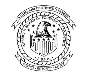 AMERICAN BOARD OF FORENSIC ACCOUNTING A.B.F.A. A LOYAL AND TRUSTWORTHY MEMBER SCIENCE INTEGRITY JUSTICE logo
