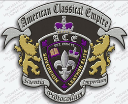 AMERICAN CLASSICAL EMPIRE SCIENTIA PRÕTOCOLLUM IMPERIUM ACE SOVEREIGN LEATHER ELITE EST. 2004 FL logo