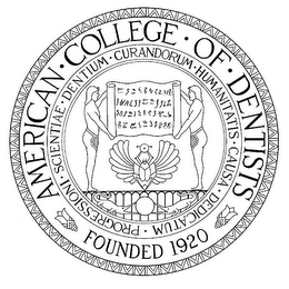 AMERICAN · COLLEGE · OF · DENTISTS FOUNDED 1920 DENTIUM · CURANDORUM · HUMANITATIS · CAUSA · DEDICATUM · PROGRESSIONI · SCIENTIAE · logo