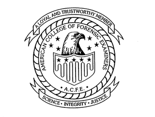 AMERICAN COLLEGE OF FORENSIC EXAMINERS A.C.F.E. A LOYAL AND TRUSTWORTHY MEMBER SCIENCE INTEGRITY JUSTICE logo