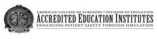 AMERICAN COLLEGE OF SVRGEONS FOVNDED IN 1913 OMNIBVS PER ARTEM FIDEMQVE PRODESSE AMERICAN COLLEGE OF SURGEONS DIVISION OF EDUCATION ACCREDITED EDUCATION INSTITUTES ENHANCING PATIENT SAFETY THROUGH SIMULATION logo