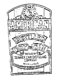 AMERICAN DISTILLED DRY GIN DISTILLED BY THE AMERICAN DISTILLING COMPANY PEKIN, ILLINOIS logo