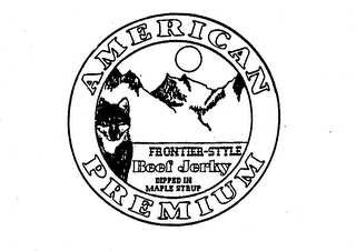 AMERICAN PREMIUM FRONTIER-STYLE BEEF JERKY DIPPED IN MAPLE SYRUP logo