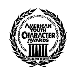 AMERICAN YOUTH CHARACTER AWARDS TRUSTWORTHINESS RESPECT RESPONSIBILITY FAIRNESS CARING CITIZENSHIP CHARACTER COUNTS! logo