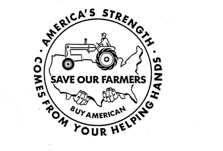AMERICA'S STRENGTH COMES FROM YOUR HELPING HANDS SAVE OUR FARMERS BUY AMERICAN logo