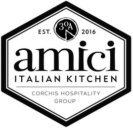 AMICI 30A ITALIAN KITCHEN CORCHIS HOSPITALITY GROUP EST. 2016 logo