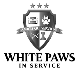 AMICIS QUE SERVIUNT WHITE PAWS IN SERVICE logo