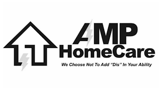 AMP HOMECARE, "WE CHOOSE NOT TO ADD "DIS" IN YOUR ABILITY" logo