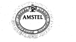 AMSTEL BEER BREWED AND BOTTLED IN AMSTERDAM HOLLAND LAGER BEER AMSTEL BREWERY LAGER BEER 12 FL.OZ.  AMSTEL BIEREN AMSTERDAM HOLLAND logo