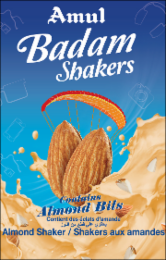 AMUL BADAM SHAKERS CONTAINS ALMOND BITS ALMOND SHAKER / SHAKERS AUX AMANDES logo