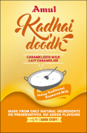 AMUL KADHAI DOODH CARAMELIZED MILK LAIT CARAMÉLISÉ INDIAN TRADITIONAL SIMMERED MILK MADE FROM ONLY NATURAL INGREDIENTS NO PRESERVATIVES. NO ADDED FLAVOURS ONLY THE {GOOD STUFF} logo