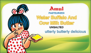 AMUL PASTEURIZED WATER BUFFALO AND COW MILK BUTTER UNSALTED UTTERLY BUTTERLY DELICIOUS logo
