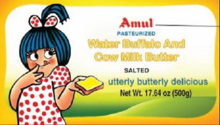 AMUL PASTEURIZED WATER BUFFALO AND COW MILK BUTTER SALTED UTTERLY BUTTERLY DELICIOUS logo
