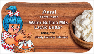 AMUL PASTEURIZED WATER BUFFALO MILK LACTIC BUTTER UNSALTED UTTERLY BUTTERLY DELICIOUS logo