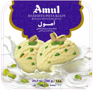 AMUL SHAHISTA PISTA KULFI ROYALE PISTACHIO KULFI 24.7 OZ (700 G / 1 L) logo